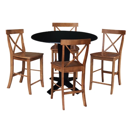 International Concepts 42 in. Solid Wood Dual Drop Leaf Dining Table with 4 Counter Height Stools in Black/Distressed Oak K46-42DPT-23S4261324